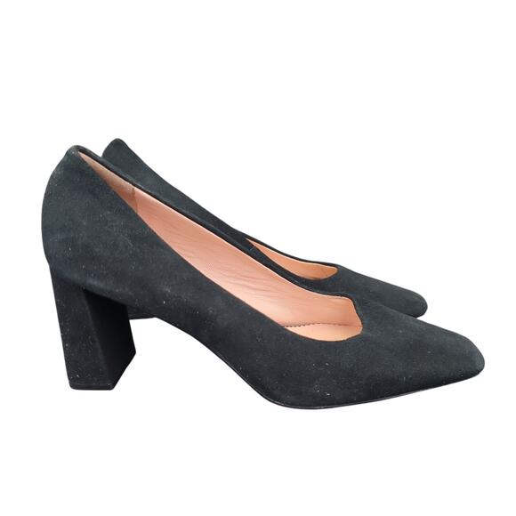 J.Crew Block Heel‎ Suede Pumps AV984 Black Leather Heels Closed Toe Women's 6 - Picture 1 of 8